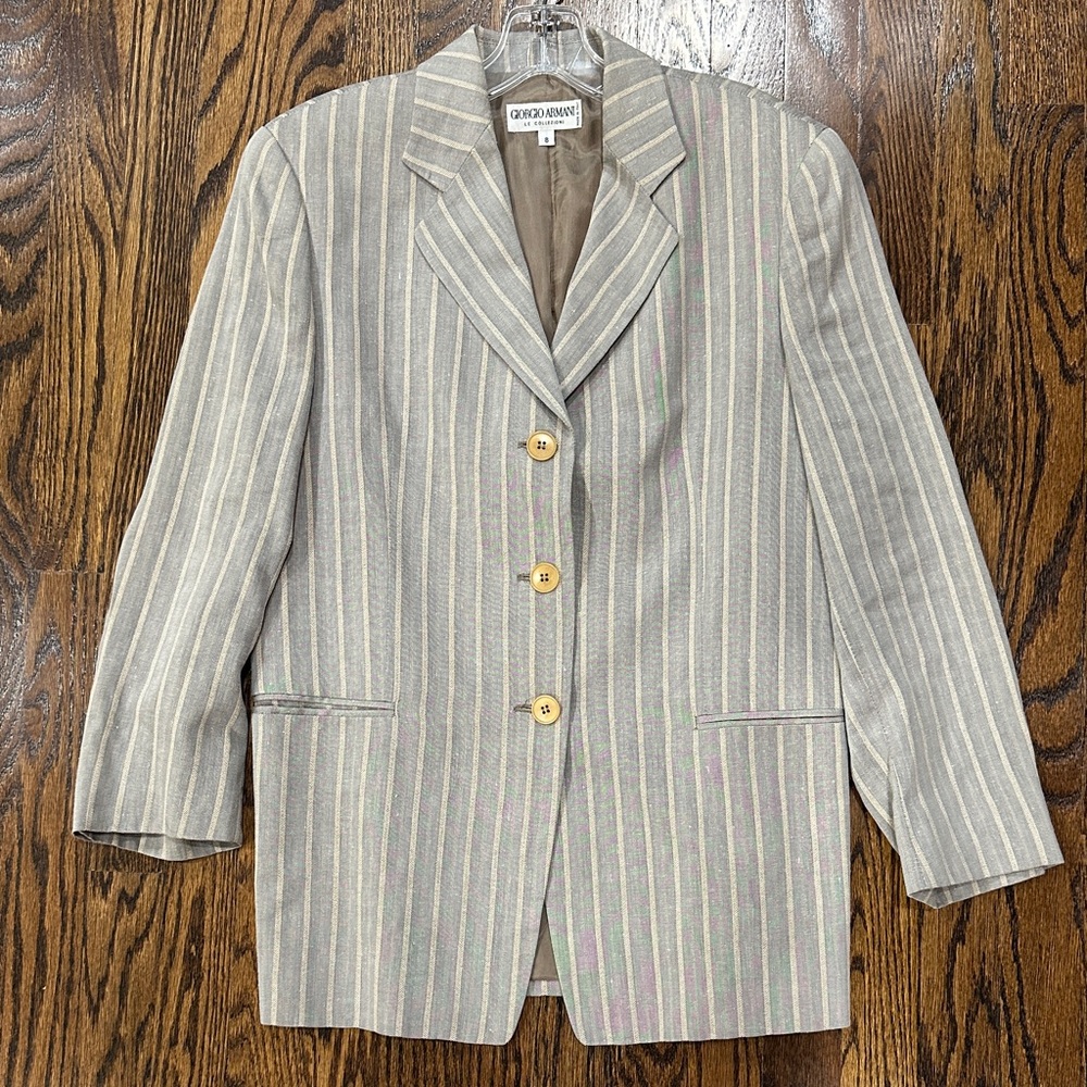 Giorgio Armani Beige Striped Blazer. Cotton and linen blend.  Made in Italy